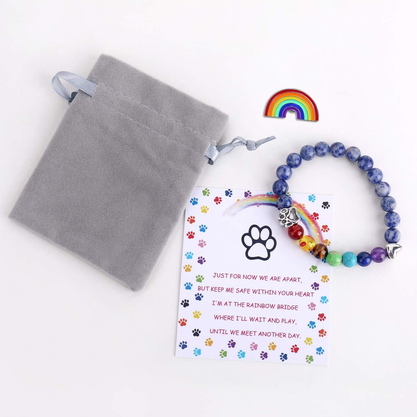 Pulsera Conmemorativa del Puente Arcoíris – Regalo de 7 Bolas de Chakra por Pérdida de Mascota