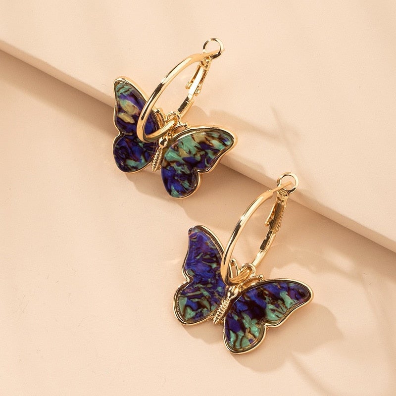 Pendientes de mariposa de cristal esmaltado pintados a mano