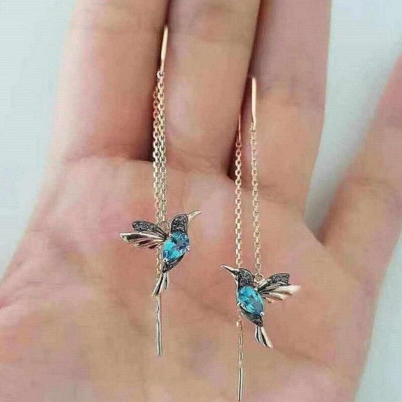 Pendientes de esmalte y circonita de colibrí