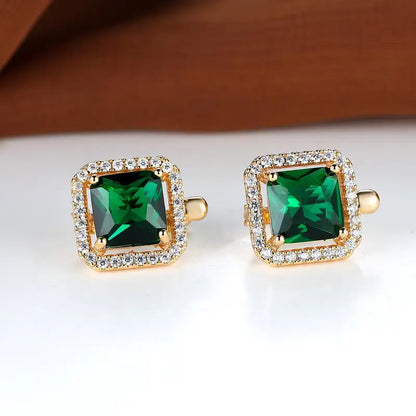 Pendientes de Zirconia Cuadrados Verde Dorado | Oro