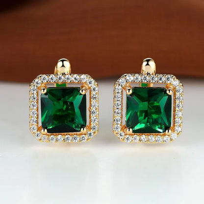 Pendientes de Zirconia Cuadrados Verde Dorado | Oro