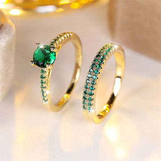 Conjunto de Anillos Serena Esmeralda | Oro