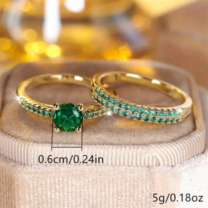 Conjunto de Anillos Serena Esmeralda | Oro