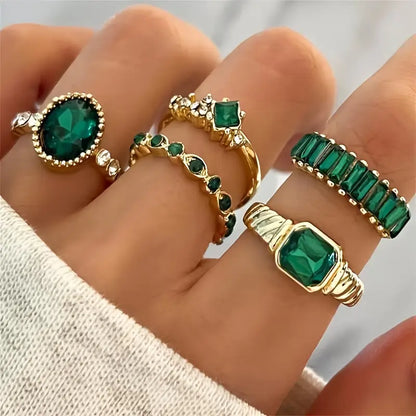 Conjunto de Anillos Exquisitos de Esmeralda Zarina | Oro