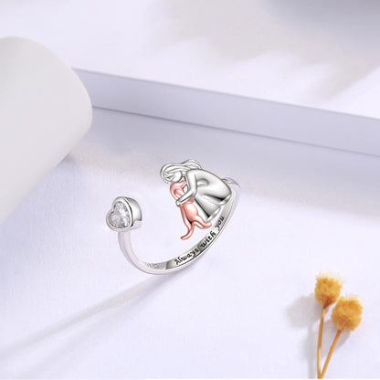 Anillo Ajustable para Perros en Plata de Ley 925 – “Siempre en Mi Corazón” con Zirconia