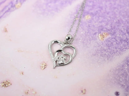 Collar de Plata de Ley con Huella y Corazón con Zirconia