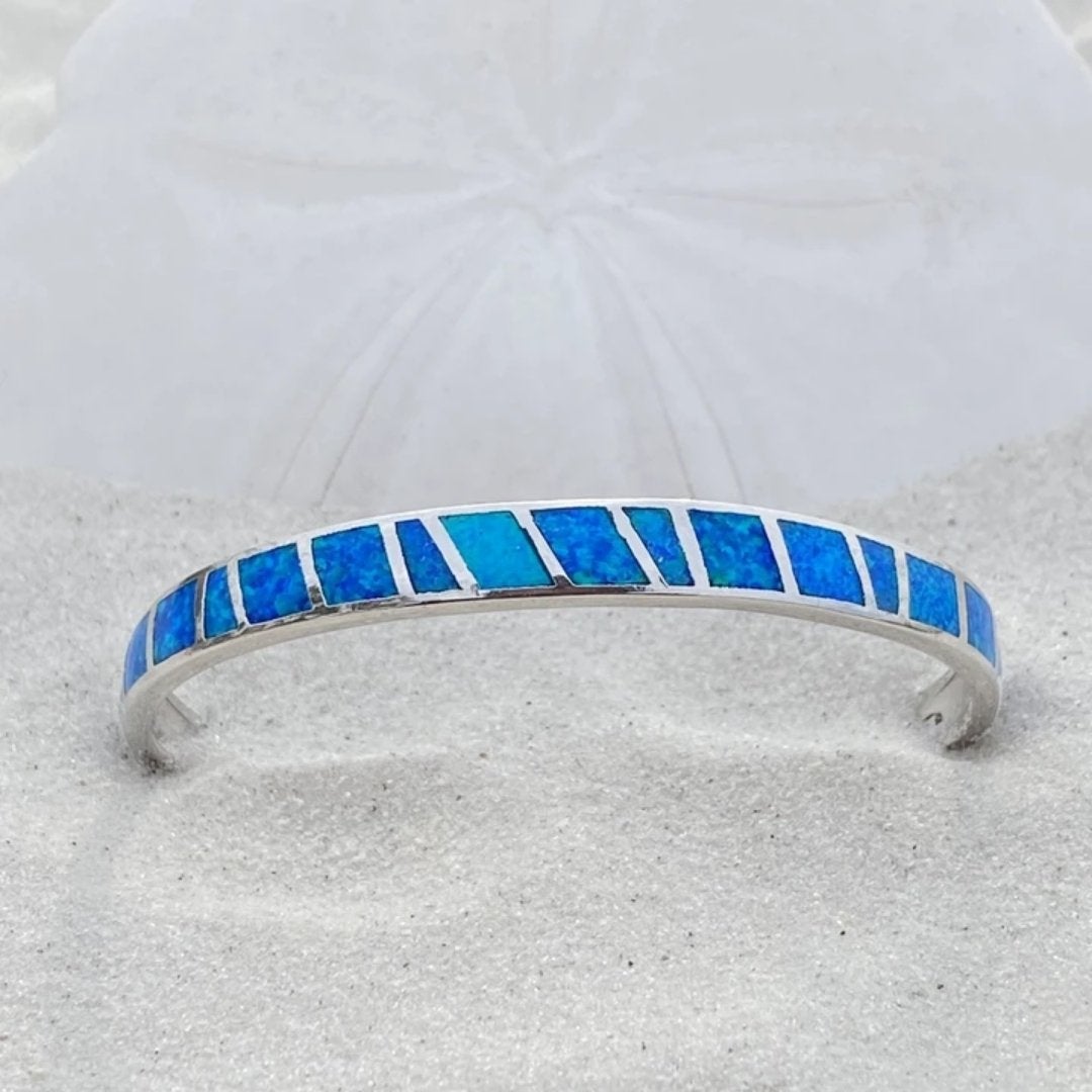 Pulsera de ópalo azul y plateado