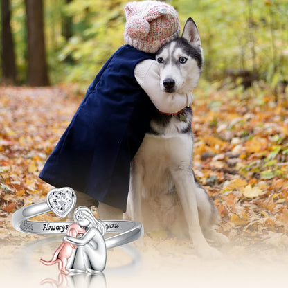Anillo Ajustable para Perros en Plata de Ley 925 – “Siempre en Mi Corazón” con Zirconia
