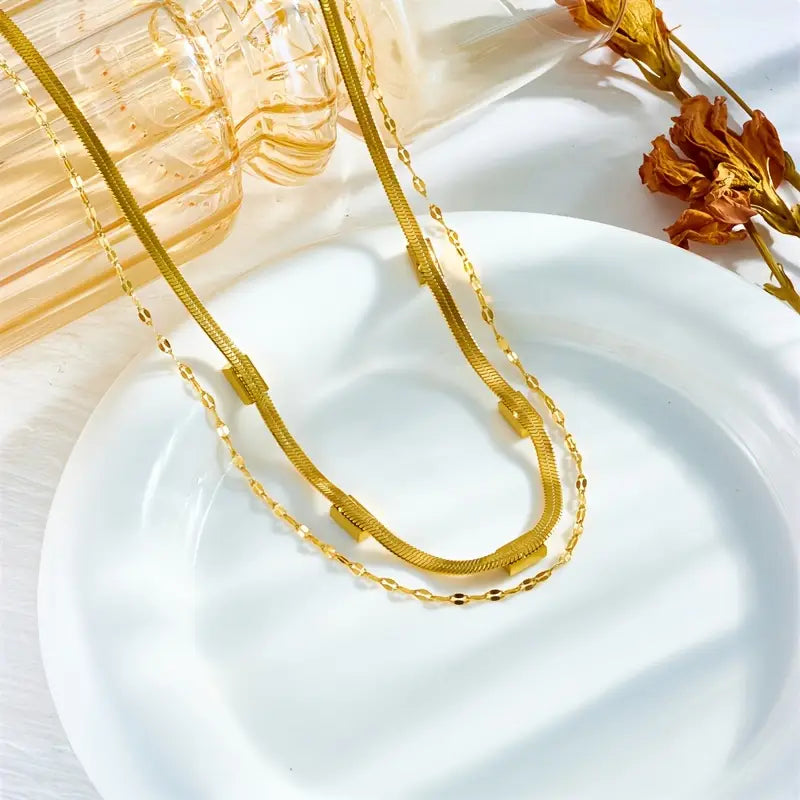 Collar Retro de Doble Capa Sorella Gem | Oro