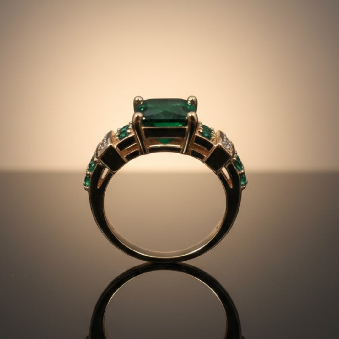 Anillo dorado cristalino verde