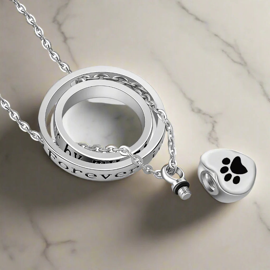 "Ya No A Mi Lado, Siempre En Mi Corazón" – Collar de Urna de Acero Inoxidable con Patita