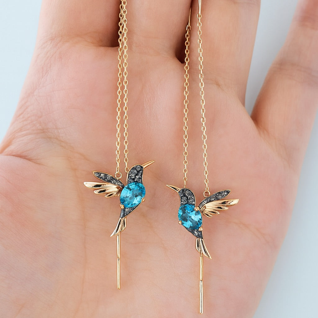 Pendientes de Esmalte y Circonita Colibrí