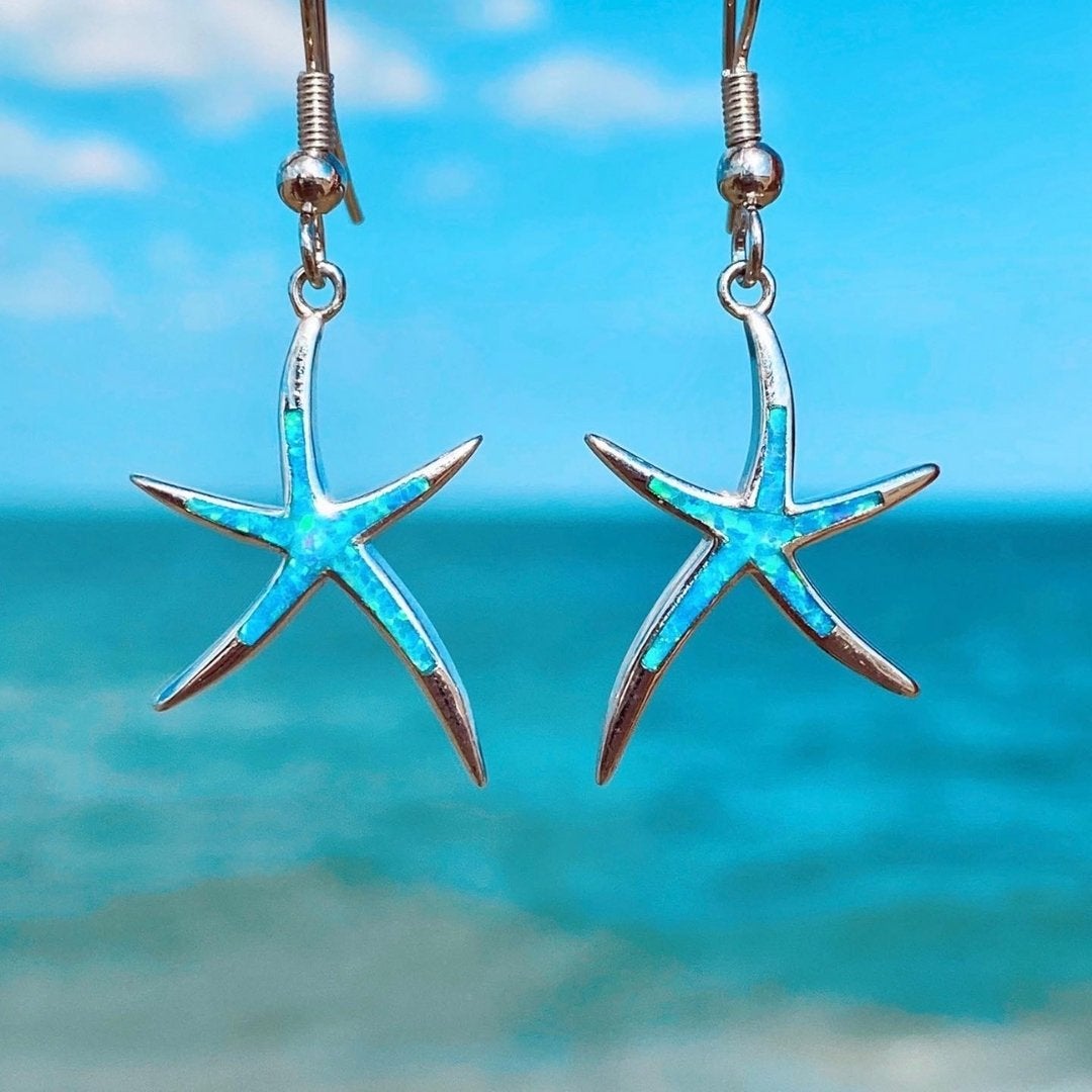 Pendientes de estrella de mar en ópalo y plata