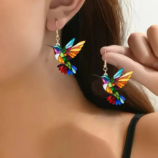 Pendientes Colgantes de Colibrí de Acrílico – Diseño de Pájaro 2D Brillante