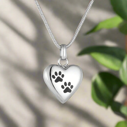 Collar de Urna Conmemorativa para Mascotas – Colgante en Forma de Corazón con Grabado de Huella