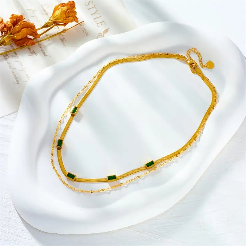 Collar Retro de Doble Capa Sorella Gem | Oro