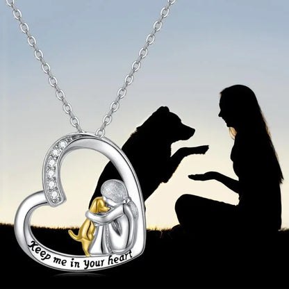 Collar de Plata de Ley 925 – Diseño de Corazón y Perro con Circonitas
