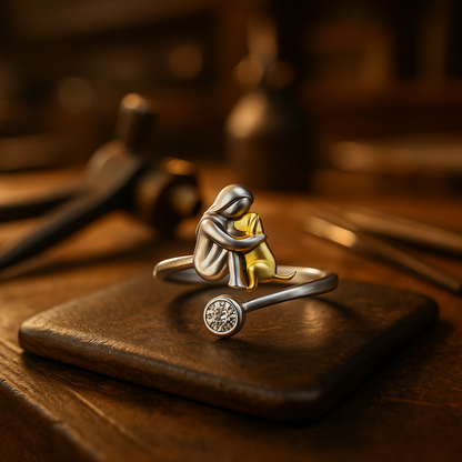 Anillo de Perro de Plata de Ley 925 con Zirconia – Ajustable y Hecho a Mano