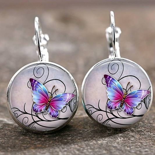 Pendientes vintage de mariposa de cristal redondeado