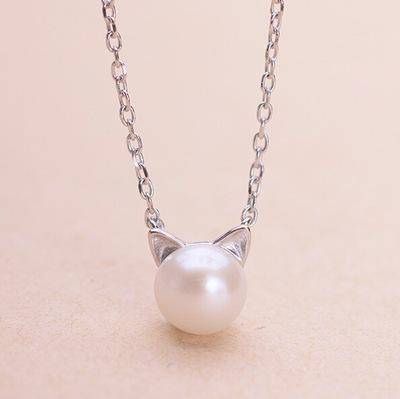 Hermoso Collar de Gato de Perlas con Pendientes + Anillo de Regalo