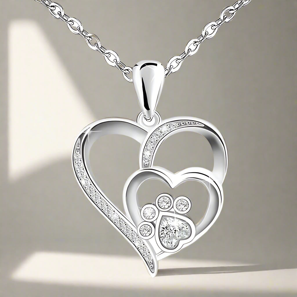 Collar de Plata de Ley con Huella y Corazón con Zirconia