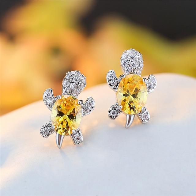 Pendientes de tortuga marina en circonio y plata