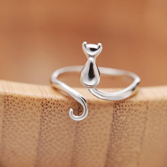 Anillo adorable de gato de acero inoxidable